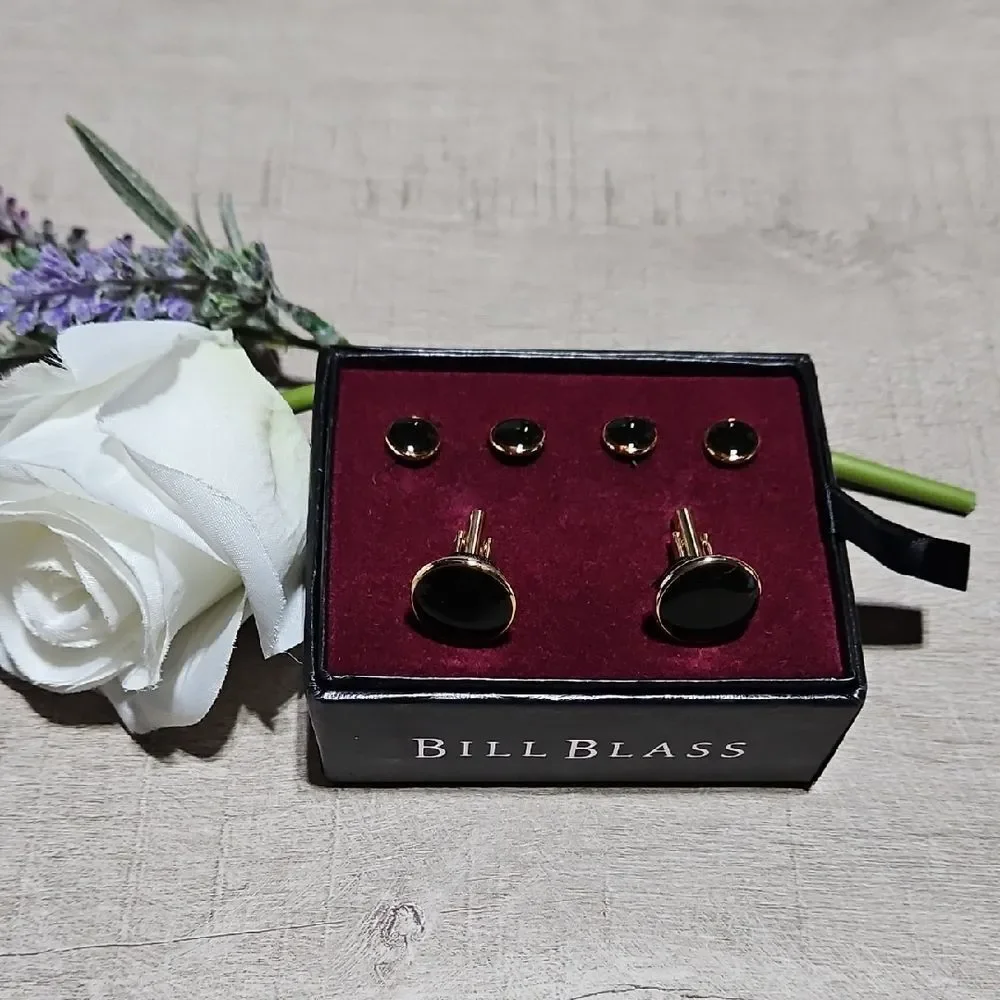 Bill Blass 🎁 Black and Gold Color Cufflinks and Studs